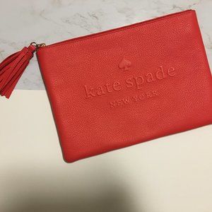 Kate Spade red leather tassel clutch
